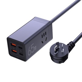 Universal Travel Adapter, VatFott 65W GaN Fast Charger 6-in-1 Power Strip with 2 International Outlets, 2 USB C, 2 USB Ports, 6ft Extension Cord, 110-240v, Power Adapter for Travel Essentials Black