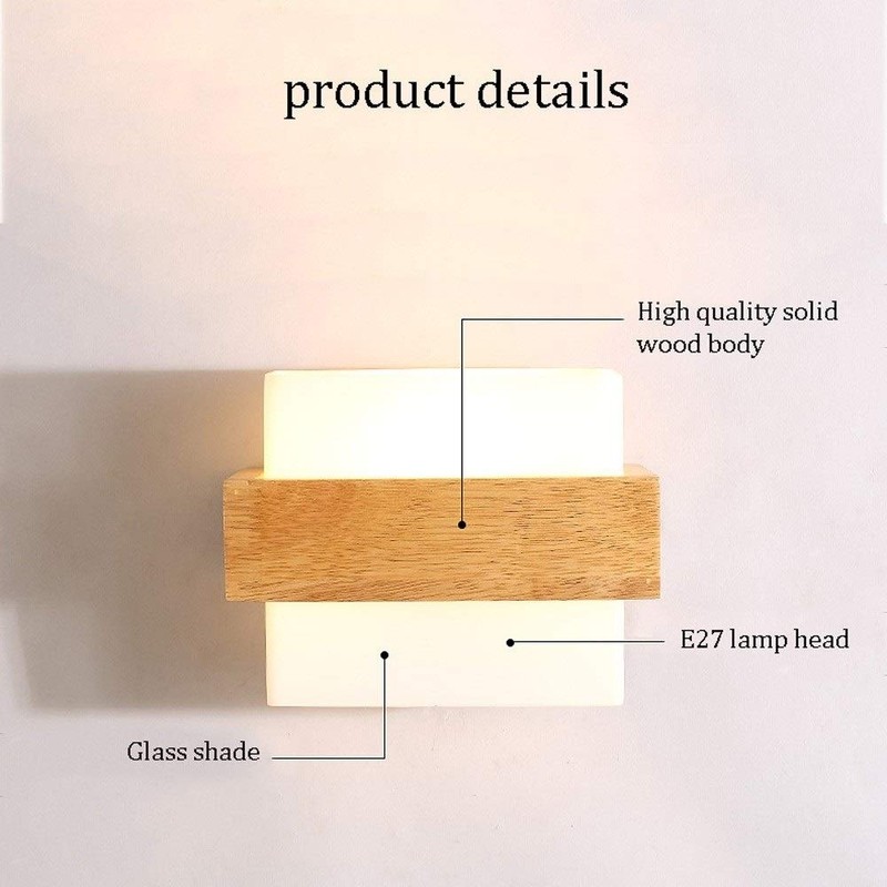 Ganeep Scandinavian Nordic Wood Wall Light Glass Lampshade Corridor Balcony