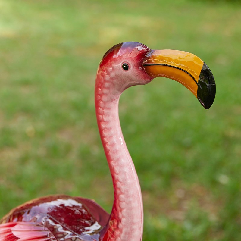Glitzhome Metal Standing Flamingo Garden Statue with Stakes Outdoor Decorative