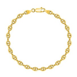 PLANETYS - Coffee Bean Chain Bracelet 925 Sterling Silver 18K Gold-Plated - 3.2 mm Width, Sterling Silver