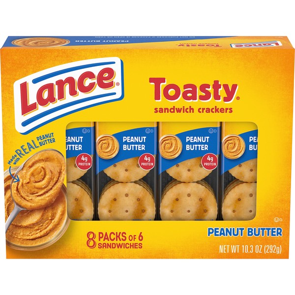 Lance Sandwich Crackers, Toasty Peanut Butter, 8 Individually Wrapped Packs, 6 Sandwiches Each (Pack of 14)