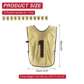 PATIKIL Soccer Training Vest, 12 Pack Team Sports Pinnies Reversible Numbered Soccer Practice Pennies Jerseys Bibs with Belt for Youth, 22 Inch Gold