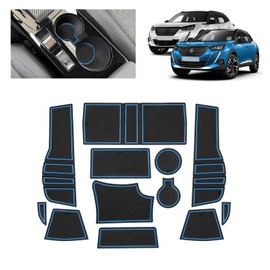 BSTW BSTW Auto Antirutschmatten fr Neue Peugeot 2008 E-2008 (2020-2025) | Originalgetreue Gummi Matte fr Mittelkonsole, Getr?nkehalter & Trmulden | Passend fr Peugeot 2008 GT Line (Blau)