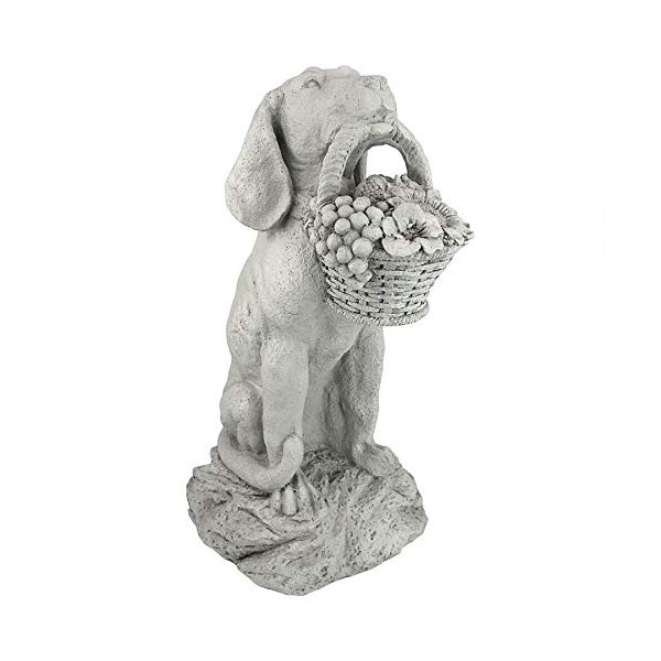 Design Toscano EU1379 Man's Best Friend Dog with Basket Outdoor Garden Statue, 19 Inch, Two Tone Stone