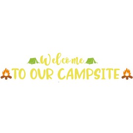 Camping Party Decorations, Welcome to Our Campsite Banner 3D Campfire Centerpiece Pom Poms Balloons, Camping Decorations, Camping Themed Party Decorations, Camping Decor, Gold