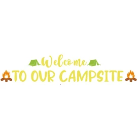 Camping Party Decorations, Welcome to Our Campsite Banner 3D Campfire Centerpiece Pom Poms Balloons, Camping Decorations, Camping Themed Party Decorations, Camping Decor, Gold