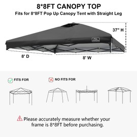 KAMPKEEPER Replacement Top Pop Up Canopy Tent Cover Roof with Air Vent and Adjustable Elastic Strap, Polyester UV Waterproof for Outdoor Garden Patio Sun Shade(Top Only) (Black, 8x8FT)