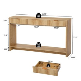 Giratree Narrow Console Table with 2 3 Drawers, Entryway Table with Storage, Table Behind Sofa Long for Living Room TV, Hallway Entrance Foyer, Mid Century Farmhouse Fluted Console Table - Color: Natural 3 Drawers
