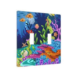 Fish Tropical Sea Double Light Switch Cover Plates Decorative 2 Gang Wall Plate Double Toggle Lightswitch Cover