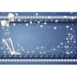 AOFOTO 5x3ft Blue Denim and Diamond Backdrop Glitter Diamonds Crystal Heels Bowknot Photography Background for Woman Girls Birthday Party Decor Dessert Table Banner Vinyl Photoshoot Props Studio