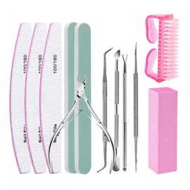12 Piezas Limas Para Uñas - Kit De Cuidado De Uñas Para Mujeres Con Limas 100/180 Grit Bloque De Pulido De Uñas Pinzas De Cutícula Cortador De Cutícula Empujador De Cutícula Para Cuidado Doméstico De Uñas