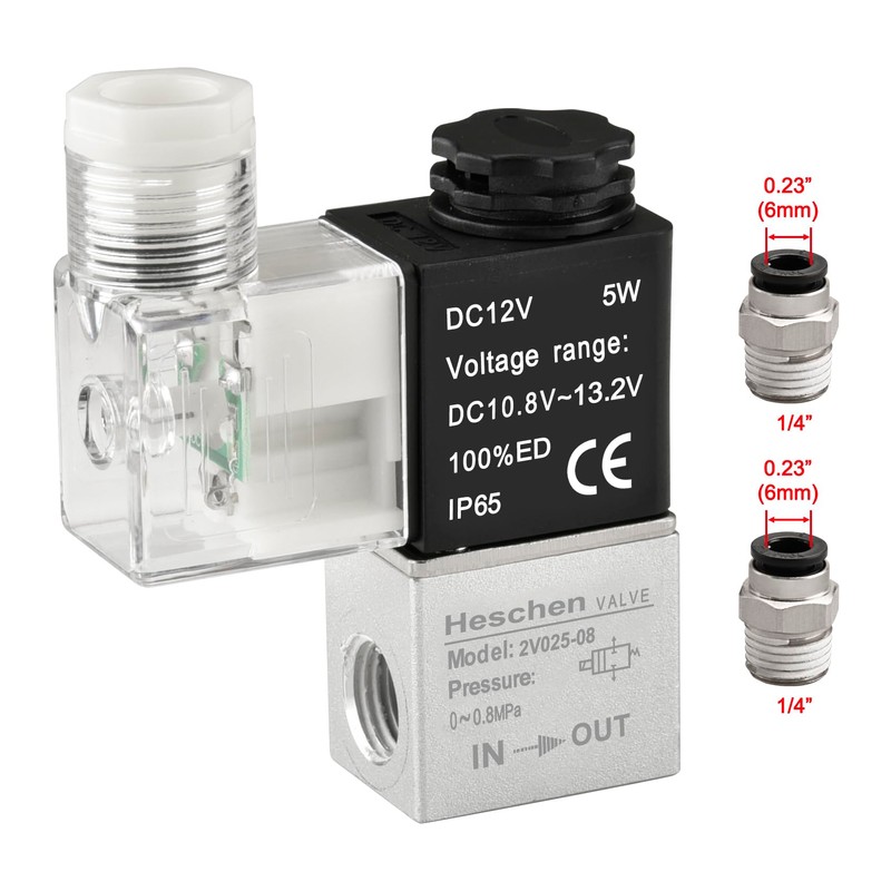 Heschen Electrical Pneumatic Solenoid Valve 2V025-08 12VDC PT1/4 2/2 Way