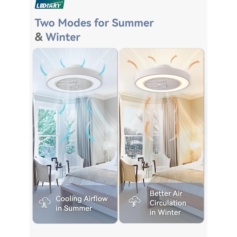 LEDIARY 20 Inch Low Profile Ceiling Fan With Light, Led