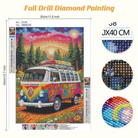 Qukle Bus Diamond Painting Kits, 5D DIY Diamond Painting Spring Kits for Adults Beginners, Full Drill Round Diamond Art Painting Dots Craft Set Gifts 30X40cm