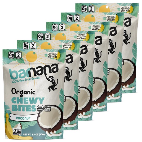 Barnana - Organic Chewy Coconut Banana Bites, Healthy Dehydrated Treat, Chewy Coconut Banana Snack, Made With Real Fruit, Potassium, Kosher, USDA Organic, Paleo, Gluten-Free, Vegan (3.5 oz, 6-Pack)