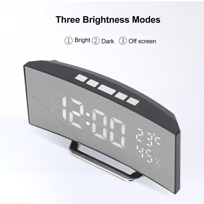 LED Digital Clock 3 Level Brightness Snooze USB Battery Powered