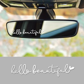 RGOAANC Hello Beautiful Rearview Mirror Decal, Rearview Mirror Accessories, Vanity Mirror Stickers, Cute Car Stickers, Car Decals for Women, Girly Car Decor Accessories Universal for All Cars