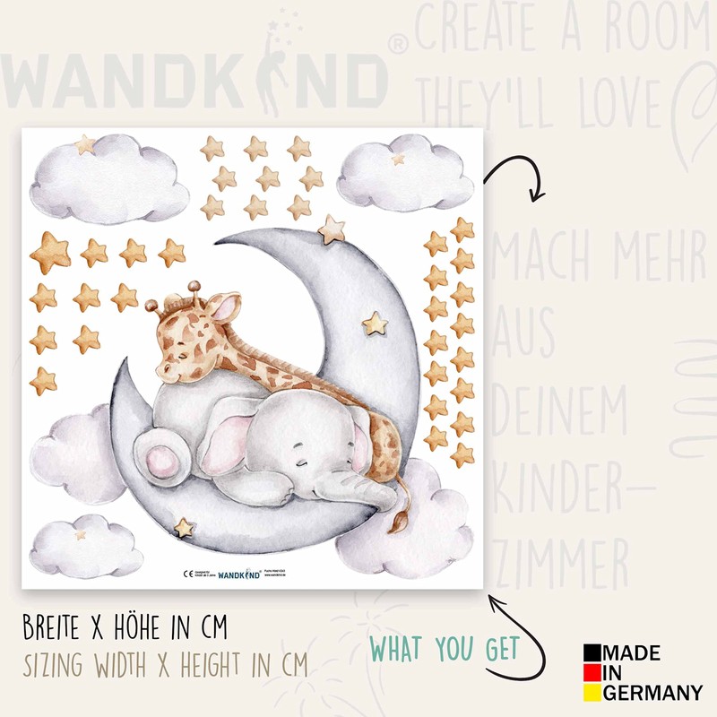 WANDKIND Elephant and Giraffe on the Moon Wall Sticker V325