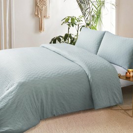 Sage Green Duvet Cover Set Waffle Double Duck Egg Green Textured Waffle Weave Knit Luxury Geometric Bedding Set Farmhouse Hotel Washed Microfiber 200x200 Soft Quilt Cover