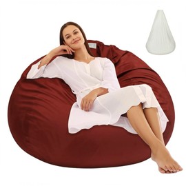 Tusrai Beanbag Cover with Liner Only Removable 3ft (No Filler) Ultra Soft Velvety Luxurious Stretch Microfiber Suede Beanbag Chair Cover 3ft for Adults Indoor Pear Style Large - Black Cherry