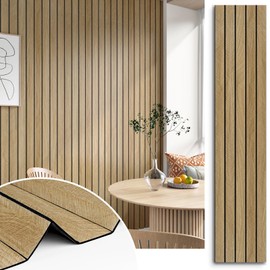 STICKEEP 3D Brown Wood Panels for Walls 118" x 11.8" Acoustic Slat Wall Paneling Peel and Stick Wood Panels Self Adhesive Flexible Wooden Slat Wallpaper for Bedroom Living Room Wall Decor Ceiling