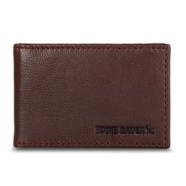Eddie Bauer Men Rugged Bifold Wallet | Money Clip | RFID Protection | Id Window | Leather | EDC, Leather Logo - Brown w/Money Clip, One Size, Rugged Leather Bifold Wallet | Money Clip | RFID