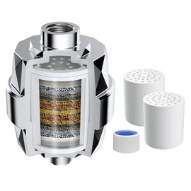 Hibbent Shower Filter for Hard Water, High Output Shower Head Filter to Remove Chlorine and Fluoride, 20 Stage Showerhead Filter, Shower Water Filter with 2 Replaceable Filter Cartridges, Chrome