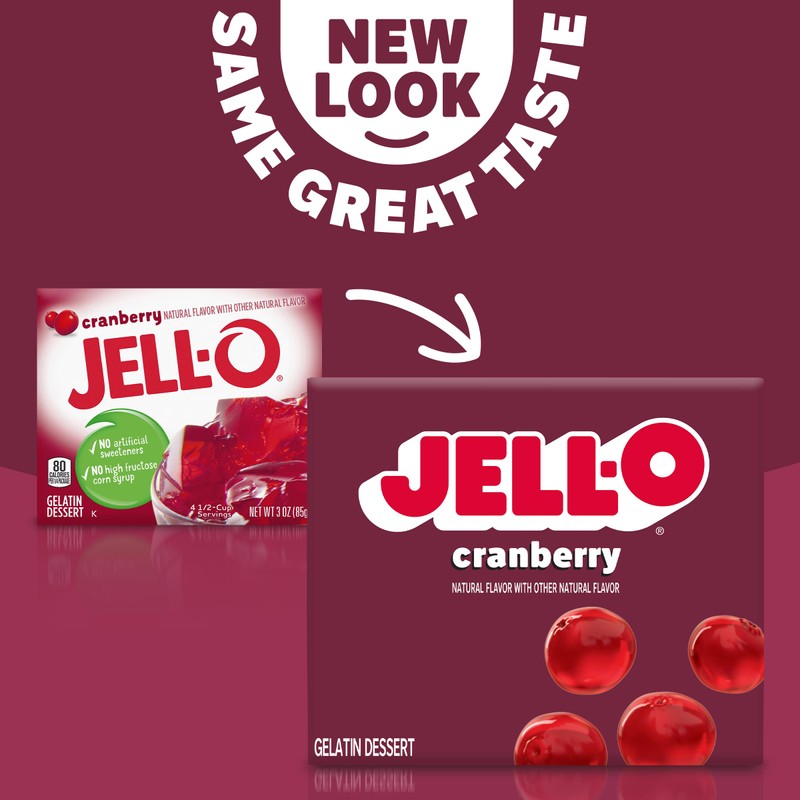 Jell-O Gelatin Dessert, Cranberry, 3-Ounce Boxes (Pack of 4)