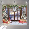 Merry Christmas Backdrops for Photoshoot 10x8ft Window Xmas Clock Winter