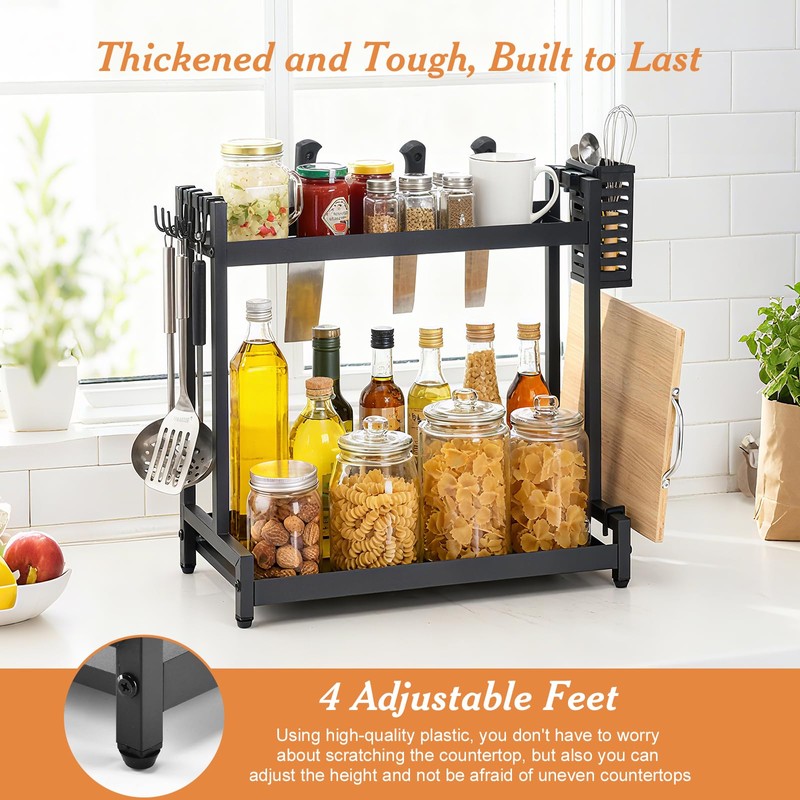 Countertop Spice Rack Organizer 2-Tier Seasoning Organizer with Metal Guardrail