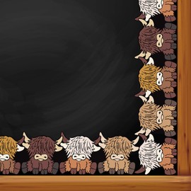 Whaline 32.8ft Highland Cow Bulletin Board Borders Cute Brown Cow Die-Cut Rolled Border Trim for Classroom Office Chalkboard Decoration