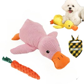 2025Upgraded Mellow Dog Calming Duck,Quack Duck Dog Toy,Calming Duck Dog Toy,Yellow Stuffed Duck Dog Toy,Plush Duck Dog Toy with Carrot,Interactive Chew Toy for Dogs Indoor Puppy (Pink)
