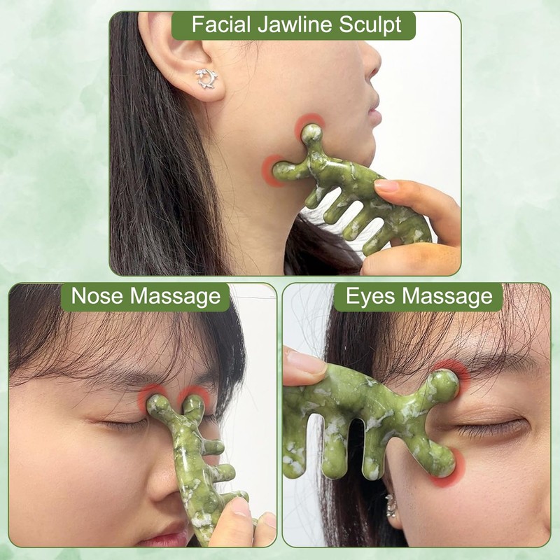 Scalp Massage Comb, Natural Gua Sha Jade Stone Massage Tool
