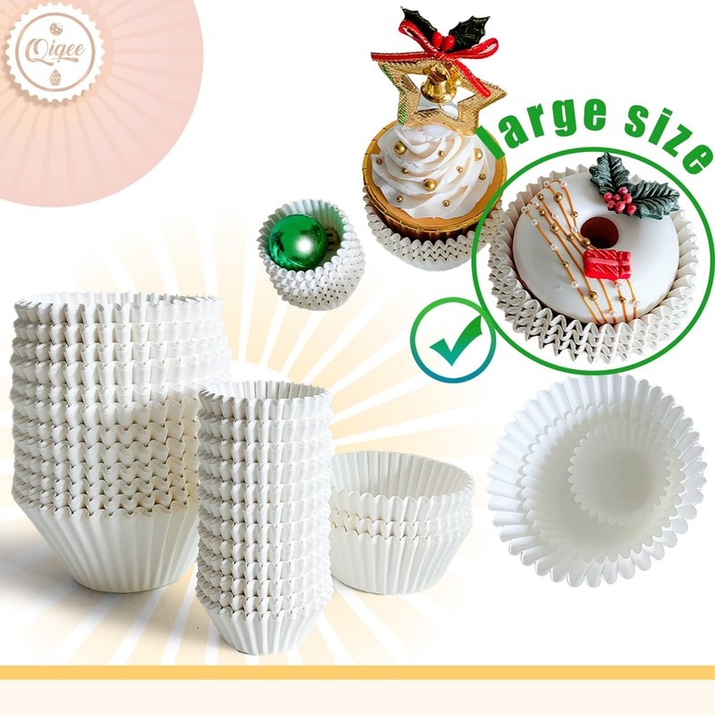 qiqee Jumbo White Cupcake Liners Cupcake Cups Muffin Liner 300-Count