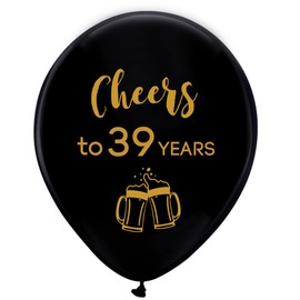 Black cheers to 39 years latex balloons, 12inch (16pcs) 39th birthday decorations party supplies for man and woman