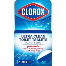 Clorox Ultra Clean Toilet Tablets Bleach & Blue, Rain Clean Scent 2.47 Ounces Each, 2 Count (Package May Vary)