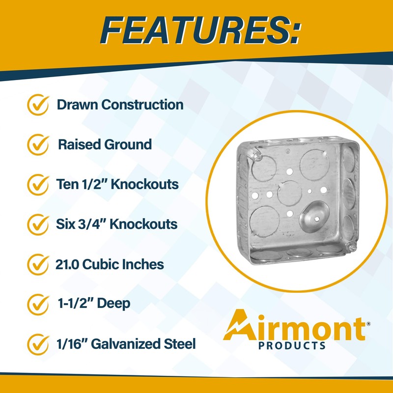 Outlet Box Kit, Includes 4x4'' Drawn Metal Electrical Box, 2