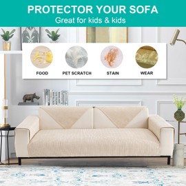 Soft Chenille Sofa Cover, 1/2/3/4-Seater, L-Shape Sofa Couch Cover, Corner Sofa, 2024 Universal Non-Slip Sofa Throw, Solid Thick Textured Sofa Protector (White, Pillowcase 30 x 50 cm)