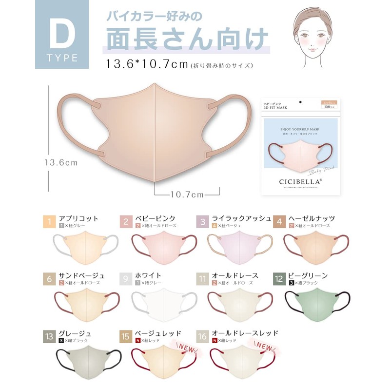 シシベラマスク 立体マスク 3dマスク れいかんマスク 不織布 小さめ 使い捨て 不織布 マスク バイカラー