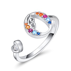 FOREVER QUEEN Adjustable Initial Letter Ring for Women 925 Sterling Silver Stackable Alphabet Rings