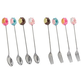 Cucharas/tenedores creativos en forma de donut, cuchara agitadora de acero inoxidable, tenedor de cóctel para frutas, postres, aperitivos, helados
