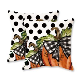 TAJWE Fall Pumpkin Pillow Covers 18x18 Set of 2 Autumn Thanksgiving Farmhouse Dots Outdoor Decorative Cushion Cases for Sofa Couch Home Decorations