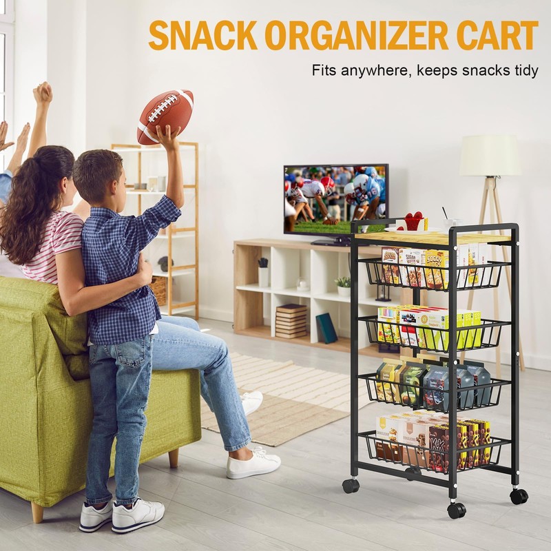 TOOLF 5-Tier Kitchen Cart with Tabletop, Rolling Snack Cart with