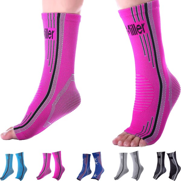 Doc Miller Ankle Brace Compression - 1 Pair Support Men Women Best Foot Sleeve Achilles Tendonitis Plantar Fasciitis Arthritis Fracture Reduces Swelling Pain Relief Orthopedic Feet (Solid Pink, S)