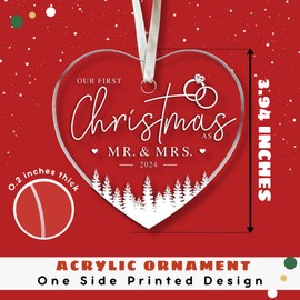 First Christmas Married Ornament 2024 - Married Ornament 2024, Wedding Ornament 2024, Mr and Mrs Ornament - Newlywed Christmas Ornament 2024, 1st Xmas First Year Married Ornament - Acrylic Ornament