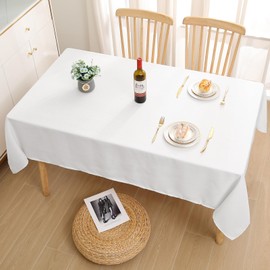 smiry Linen Table Cloth Rectangle 140x100 cm Wipe Clean Tablecloth Water Resistant Table Cover for Kitchen, Party Decorations - White