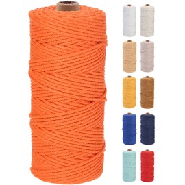 GOHOF Macrame Cord 3mm x 100m Premium Cotton Macrame Rope 4 Strands Twisted Soft Cotton Cord One of the Perfect Materials for Macrame Art Cotton Cord without Chemicals (Mustard)