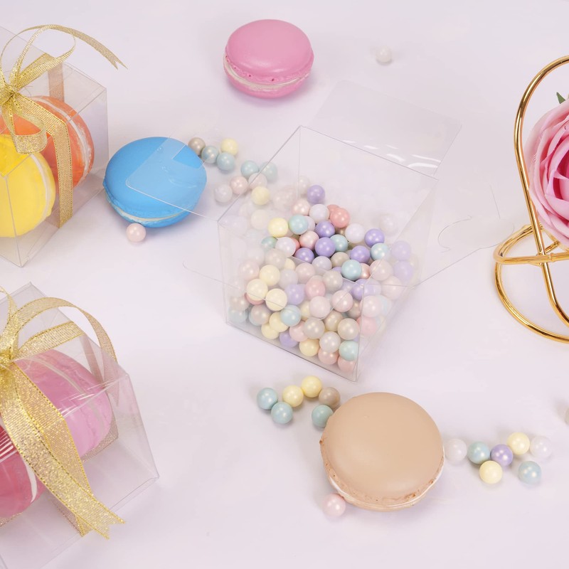TOPTIME 24 Pcs 7x7x7cm Clear Favour Boxes with Gold Gift