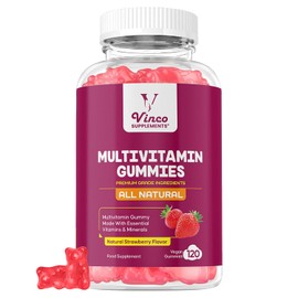 Multivitamin Gummies for Women and Men - 13 Essential Ingredients - 120 Gummies - 2 Month Supply - Natural Strawberry Flavour - Vitamins and Minerals with VIT C, D3, B6, B7, B12 & Zinc