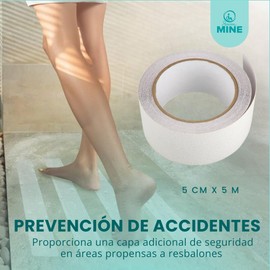 SEVEN MINE | Cinta Antiderrapante para Escaleras 5cm x 5m | Negro | Cinta Adhesiva para Escalera, Casa (BLANCO)